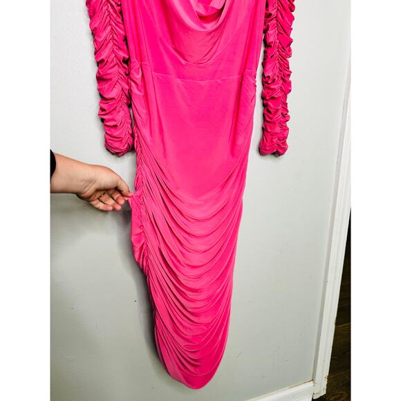 Aliétte Barbie Pink Ruched Draped Neckline Cowl Neck Gown Dress Size 10 - Picture 14 of 16